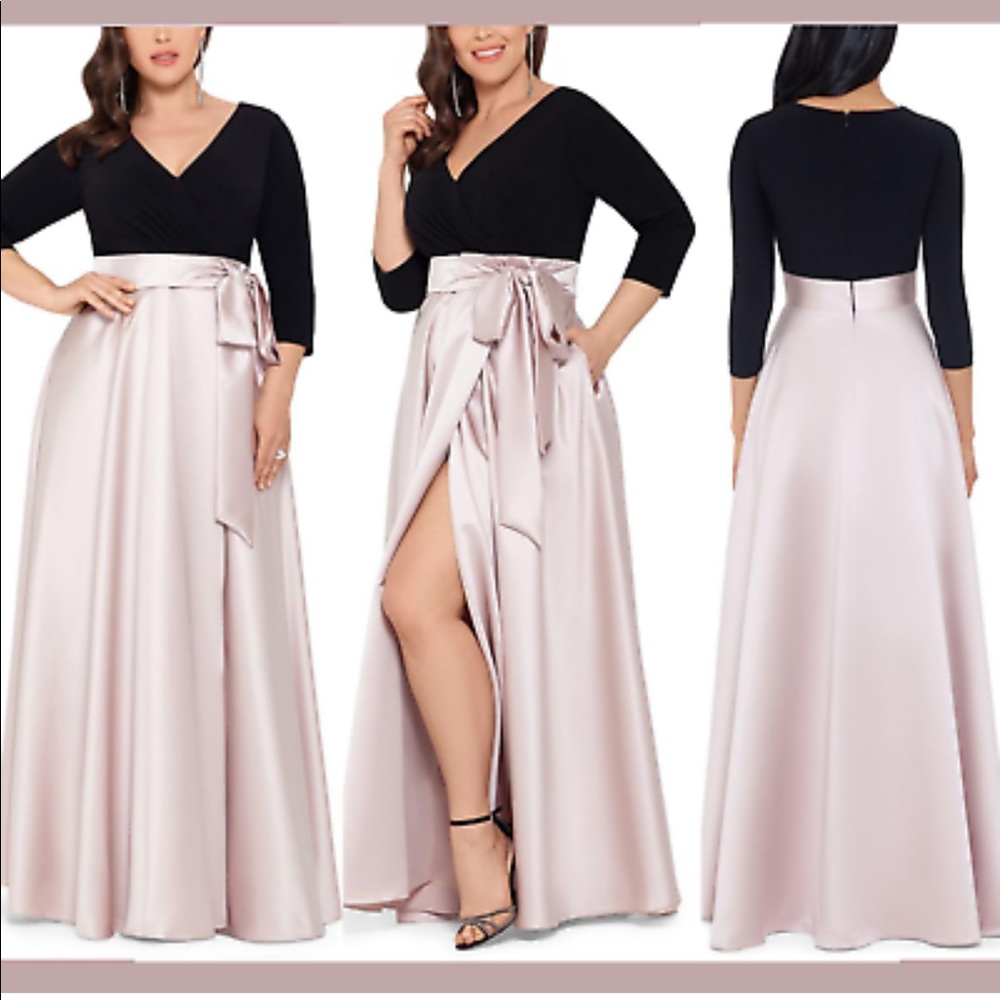 XSCAPE Womens Color Block V Neck Evening Fit + Flare Dress Plus 14W NWT